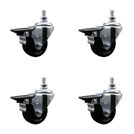 Service Caster 3 Inch Phenolic 12 Inch Threaded Stem Caster Set with Brake SCC-TS20S314-PHR-PLB-121315-4